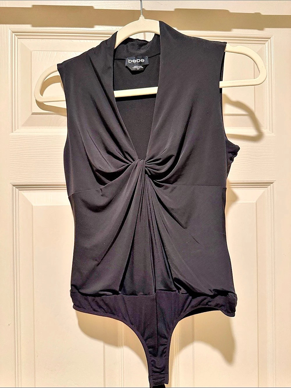 bebe Black Draped Front Bodysuit